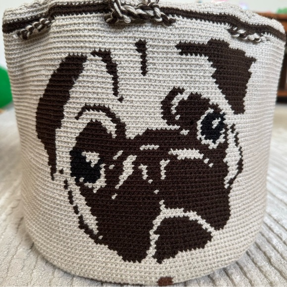 Pug Dog Tote Shoulder Bag Brown/ Black HANDMADE - Picture 4 of 7